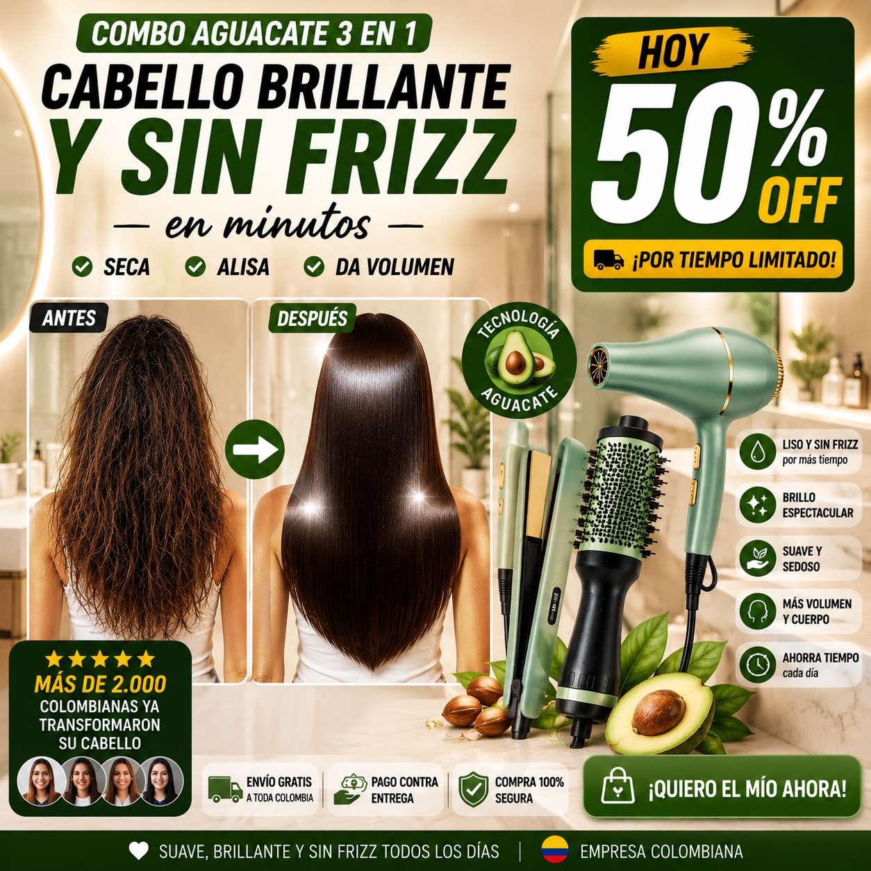 Kit Aguacate 3 en 1 — Cabello brillante y sin frizz en minutos💚