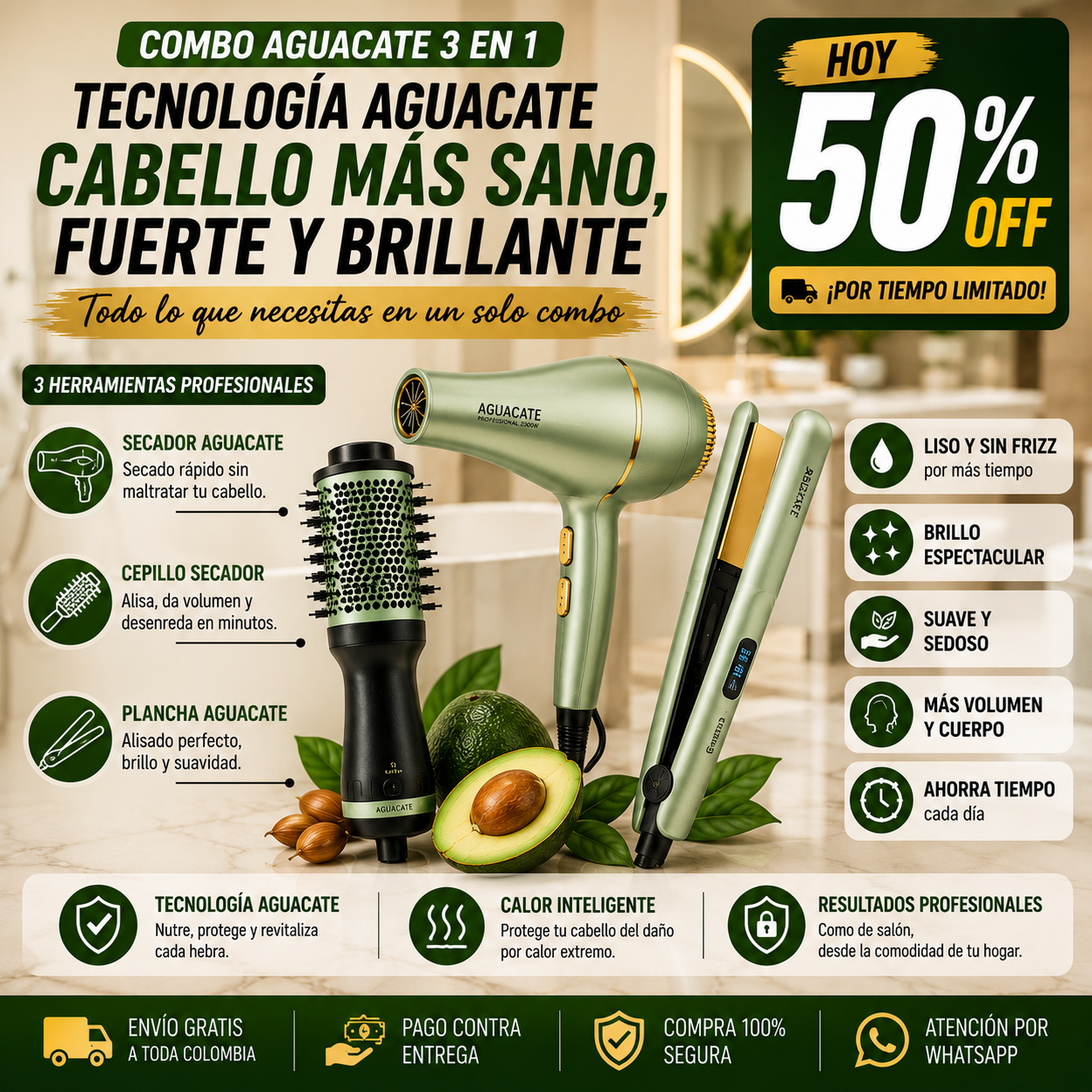 Kit Aguacate 3 en 1 — Cabello brillante y sin frizz en minutos💚