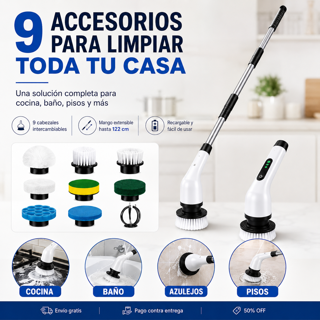 Cepillo Eléctrico 9 en 1 | Limpieza Profunda con Menos Esfuerzo