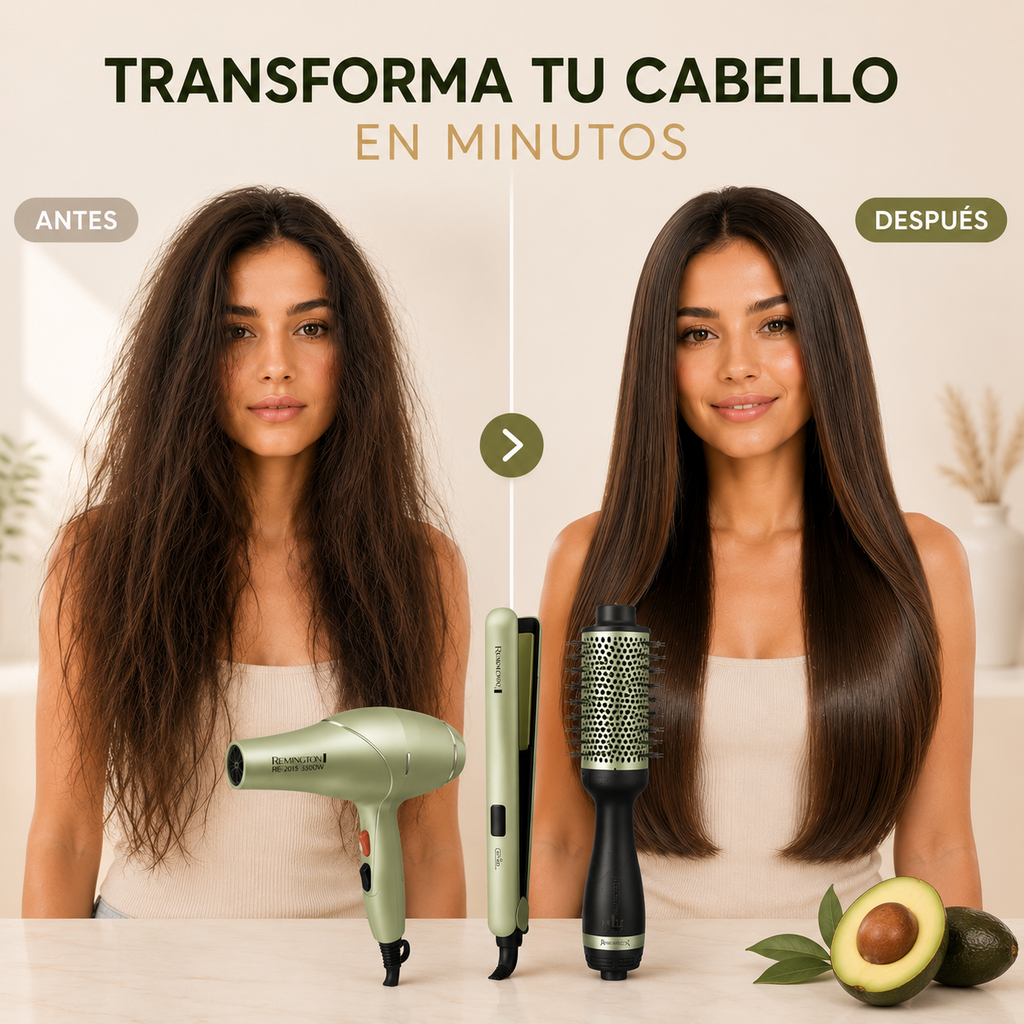 COMBO AGUACATE™ 3 EN 1: Cepillo + Plancha + Secador de Pelo